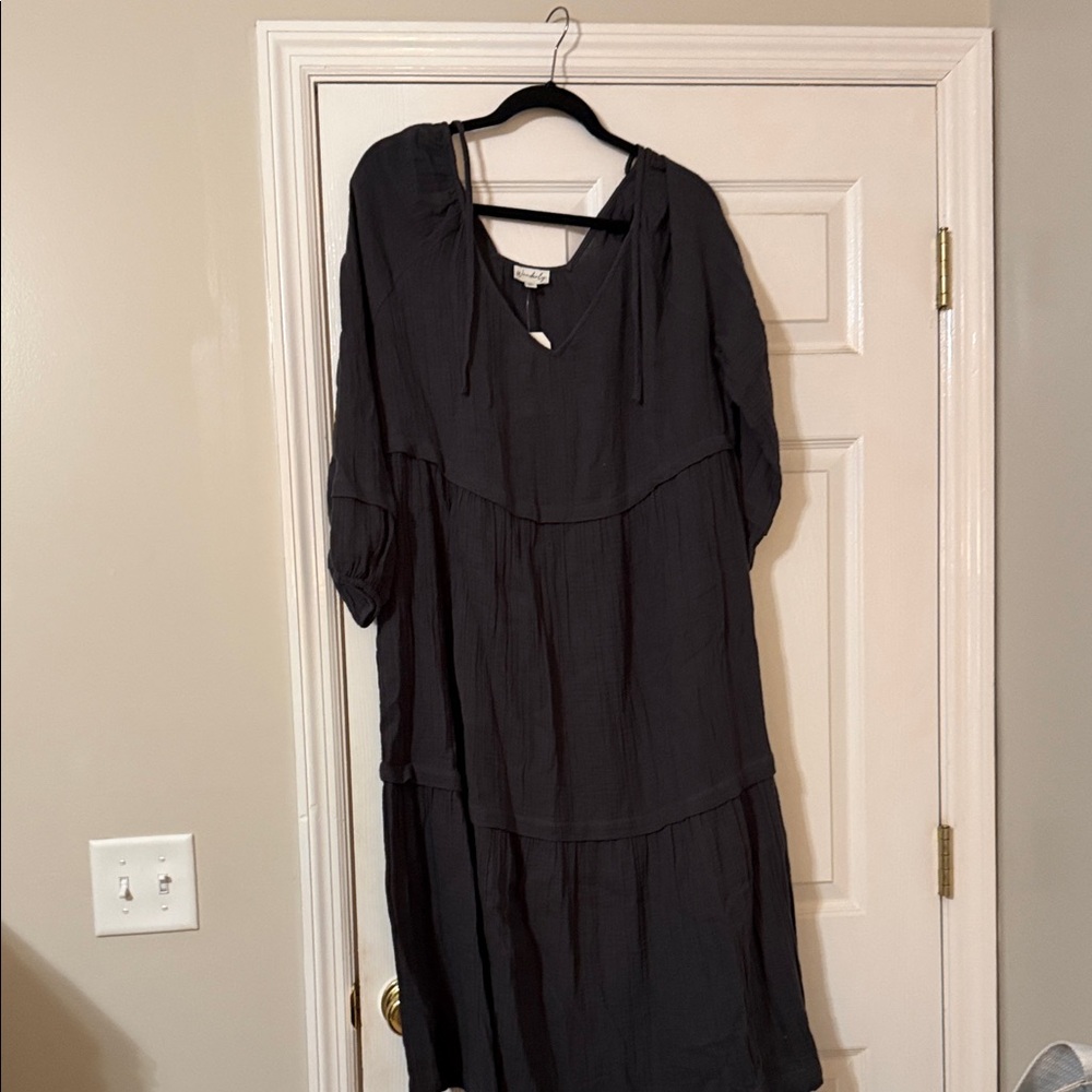 Wonderly Charcoal Tiered V-Neck Maxi Dress